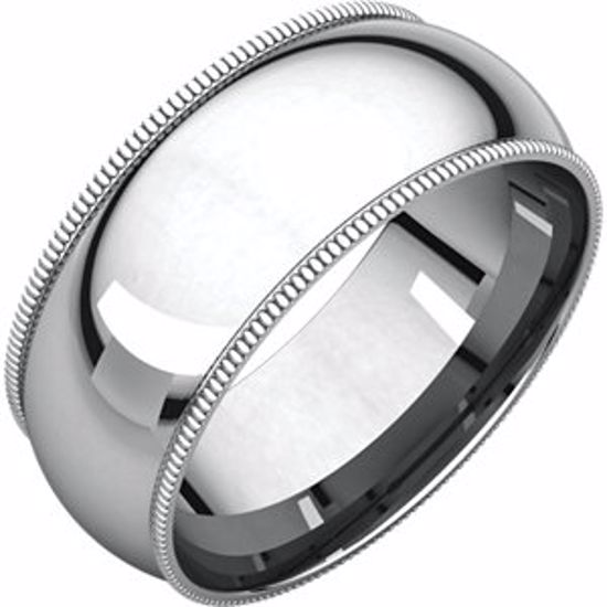 MGR13:1715:P 10kt White 8mm Milgrain Comfort Fit Band