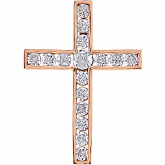 R42310:60004:P 14kt Rose 1/2 CTW Diamond Cross Pendant