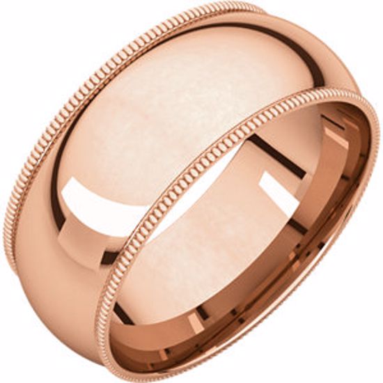 MGR7:1296:P 14kt Rose 8mm Milgrain Comfort Fit Band