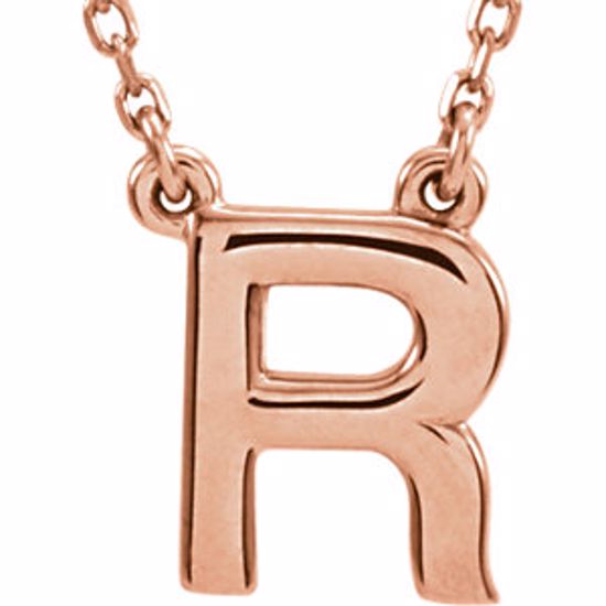 84634:60017:P 14kt Rose Letter "R" Block Initial 16" Necklace