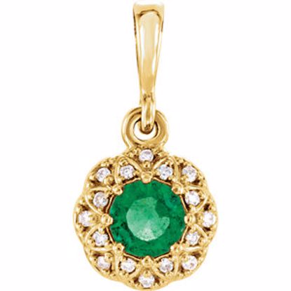 86246:6002:P 14kt Yellow Emerald & .06 CTW Diamond Halo-Style Pendant 