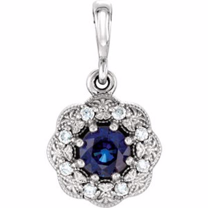 86244:6004:P Platinum Blue Sapphire & .06CTW Dia Pendant