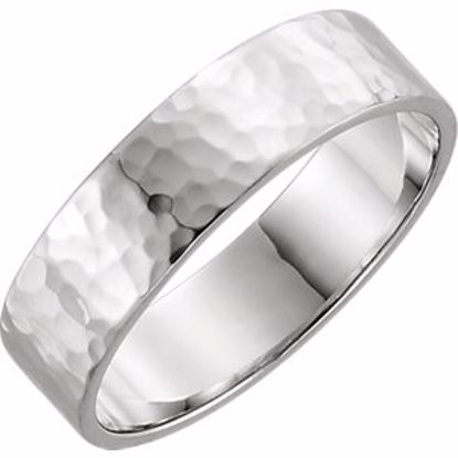 51530:311:P 14kt White 6mm Flat Band with Hammer Finish  Size 11