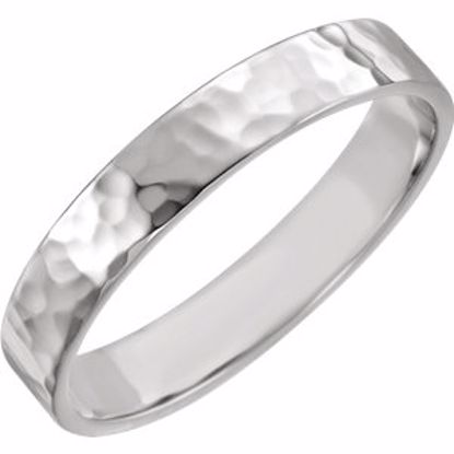 51530:211:P 14kt White 4mm Flat Band with Hammer Finish  Size 11