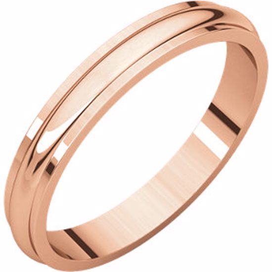 HRE4:101:P 14kt Rose 3mm Half Round Edge Band