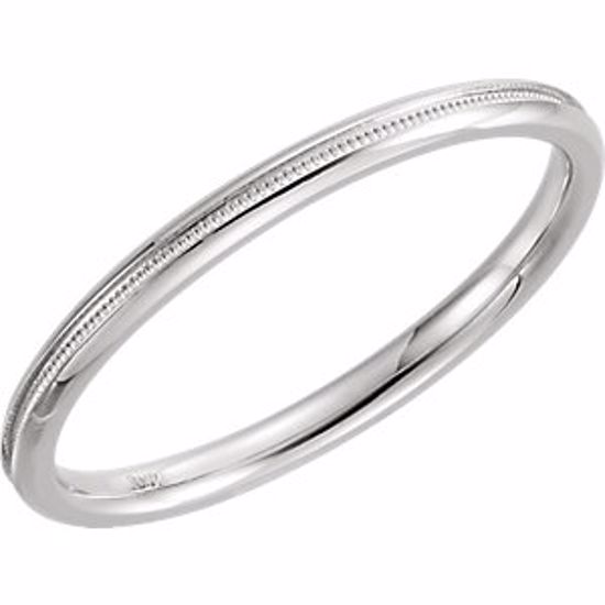 51539:109:P 14kt White 2mm Comfort Fit Milgrain Band Size 9.5