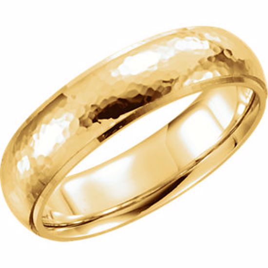 51534:147:P 14kt Yellow 5mm Half Round Edge Comfort Fit Hammer Finish Band Size 6