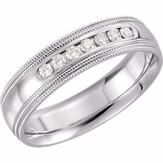 122719:6066:P 14kt White 1/4 CTW Diamond 6mm Half Round Comfort Fit Double Milgrain Band Size 8