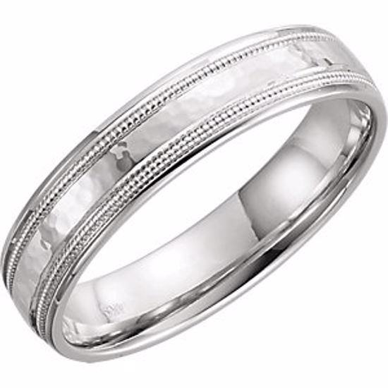 51541:178:P Platinum 5mm Flat Edge Comfort Fit Milgrain Hammer Finish Band Size 6.5