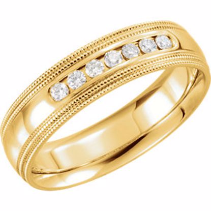 122719:6080:P 14kt Yellow 1/4 CTW Diamond 6mm Half Round Comfort Fit Double Milgrain Band Size 7.5