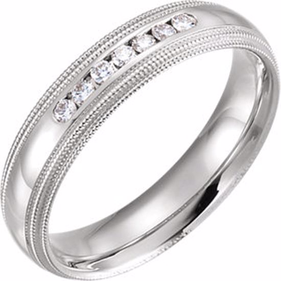 122719:6040:P 14kt White 1/6 CTW Diamond 5mm Half Round Comfort Fit Double Milgrain Band Size 10