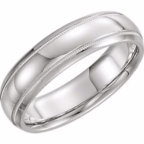 51535:130:P 14kt White 6mm Half Round Comfort Fit Milgrain Band Size 5