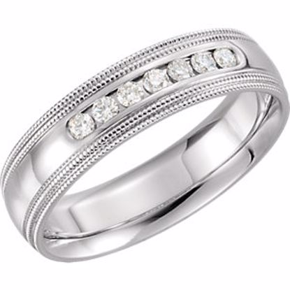 122719:6072:P 14kt White 1/4 CTW Diamond 6mm Half Round Comfort Fit Double Milgrain Band Size 11