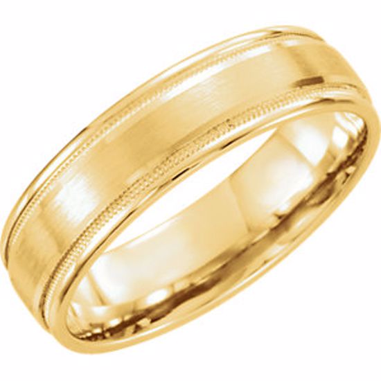 51538:159:P 14kt Yellow 6mm Flat Edge Comfort Fit Milgrain Satin Finish Band Size 12