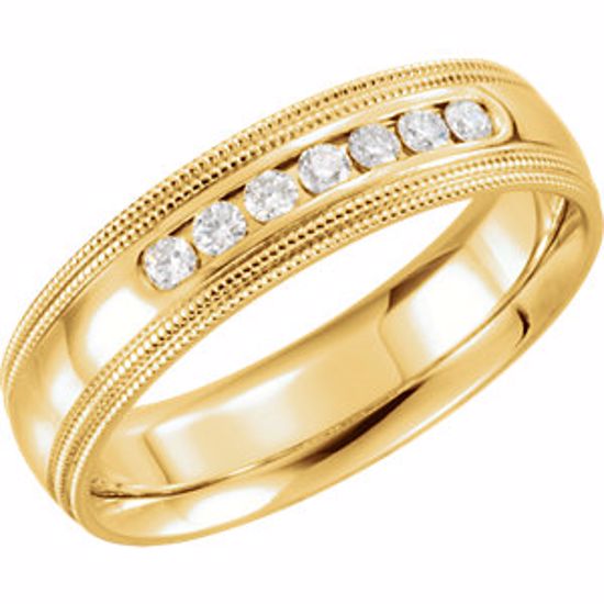 122719:6088:P 14kt Yellow 1/4 CTW Diamond 6mm Half Round Comfort Fit Double Milgrain Band Size 11.5