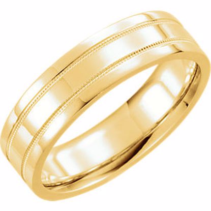 51536:196:P 14kt Yellow 6mm Flat Comfort Fit Milgrain Band Size 10.5
