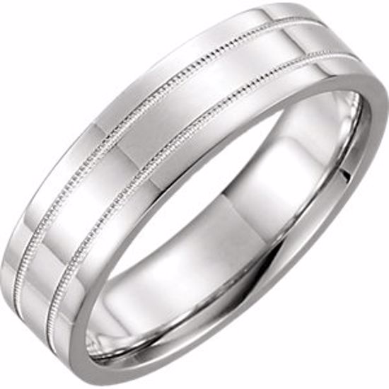 51536:182:P 14kt White 6mm Flat Comfort Fit Milgrain Band Size 11
