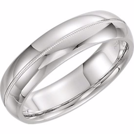 51539:202:P 14kt White 6mm Comfort Fit Milgrain Band Size 11