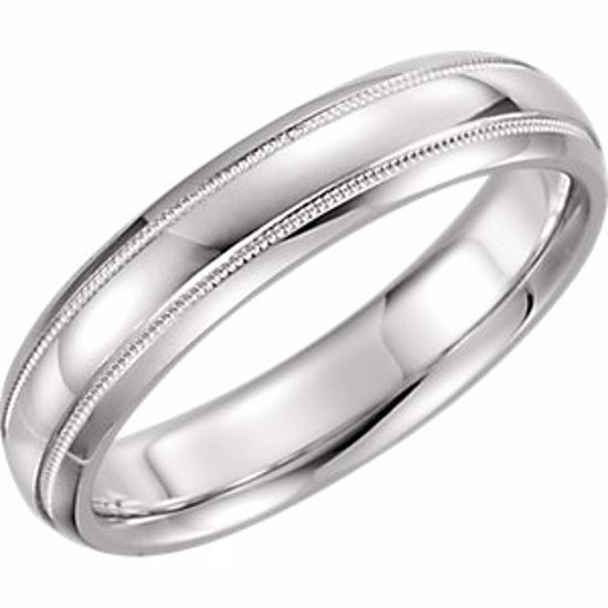 51535:100:P 14kt White 5mm Half Round Comfort Fit Milgrain Band Size 5