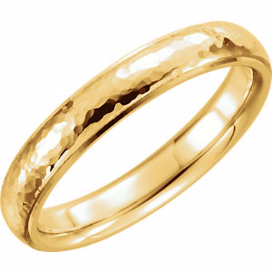51534:117:P 14kt Yellow 4mm Half Round Edge Comfort Fit Hammer Finish Band Size 6