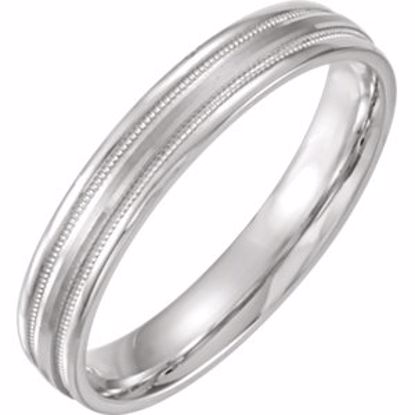 51538:111:P 14kt White 4mm Flat Edge Comfort Fit Milgrain Satin Finish Band Size 10.5