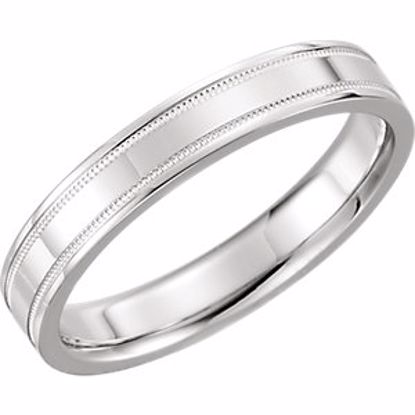 51536:118:P 14kt White 4mm Flat Comfort Fit Milgrain Band Size 9