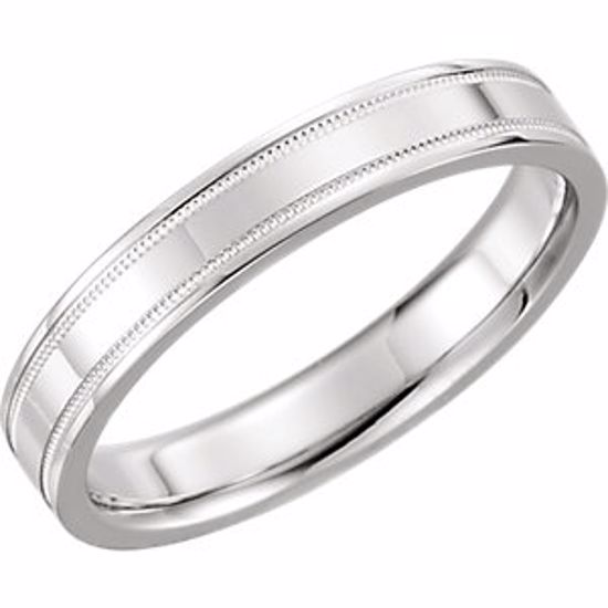 51536:118:P 14kt White 4mm Flat Comfort Fit Milgrain Band Size 9