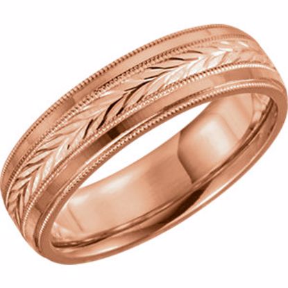 5712:106180:P 14kt Rose 6mm Leaf Design milgrain Comfort Fit Band Size 10 