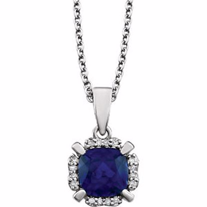 651953:60009:P 14kt White Created Blue Sapphire & .05 CTW Diamond 18" Necklace