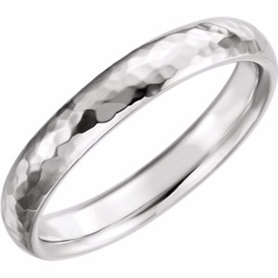 51528:2115:P 14kt White 4mm Comfort Fit Hammer Finish Band Size 11.5