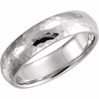 51528:3095:P 14kt White 6mm Comfort Fit Hammer Finish Band Size 9.5
