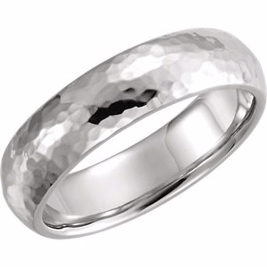 51528:3095:P 14kt White 6mm Comfort Fit Hammer Finish Band Size 9.5