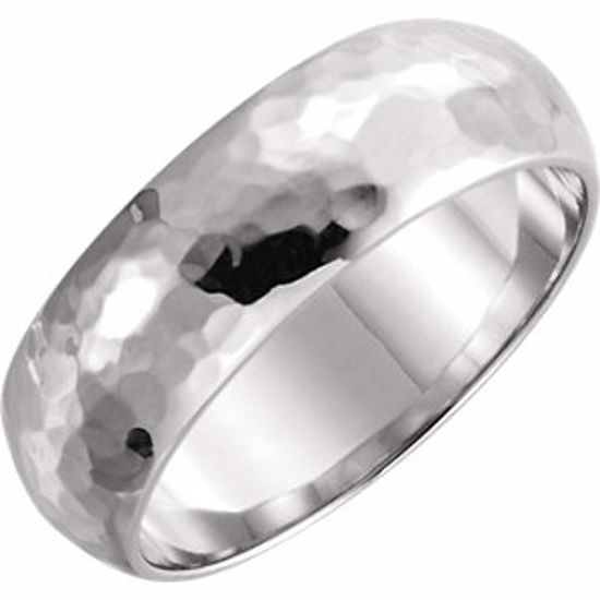 51529:105:P 14kt White 2mm Half Round Hammer Finish Band Size 5