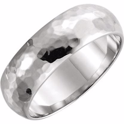 51529:1065:P 14kt White 2mm Half Round Hammer Finish Band Size 6.5
