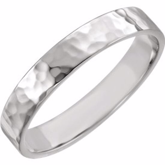 51530:2085:P 14kt White 4mm Flat Band with Hammer Finish Size 8.5