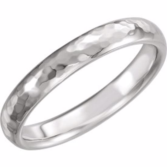 51529:2055:P 14kt White 4mm Half Round Hammer Finish Band Size 5.5