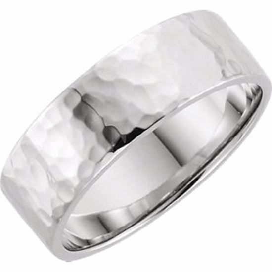 51530:3065:P 14kt White 6mm Flat Band with Hammer Finish Size 6.5