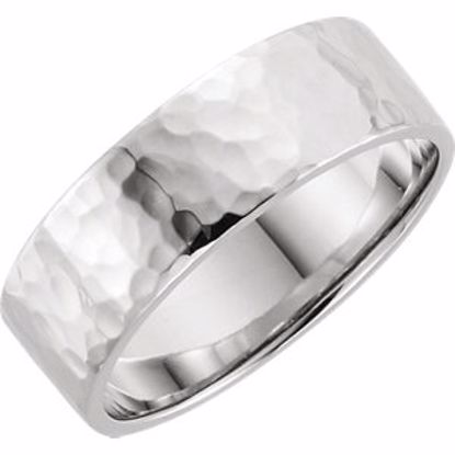 51530:3075:P 14kt White 6mm Flat Band with Hammer Finish Size 7.5