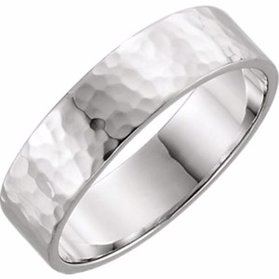 51530:310:P 14kt White 6mm Flat Band with Hammer Finish Size 10