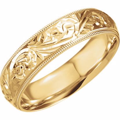 50061:105:P 14kt Yellow 6mm Hand Engraved Band Size 7.5