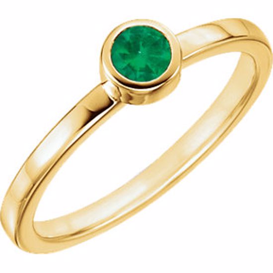 71806:6017:P 14kt Yellow Chatham® Created Emerald Bezel Ring