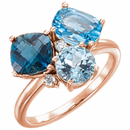 71799:6002:P 14kt Rose Swiss, London, & Sky Blue Topaz & .05 CTW Diamond Ring