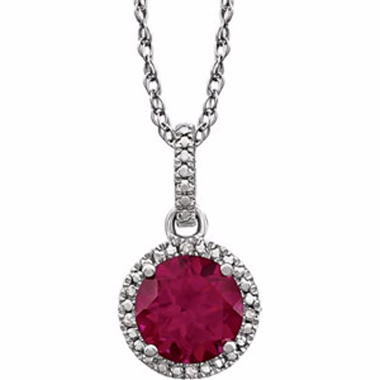 652051:60007:P Sterling Silver Created Ruby & .01 CTW Diamond 18" Necklace