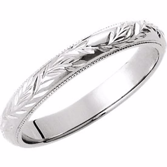 51100:122:P 14kt White 3mm Hand-Engraved Band Size 8
