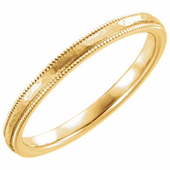 51533:211:P 14kt Yellow Flat Milgrain Comfort Fit Satin & Hammer Finish 2mm Band Size 11 