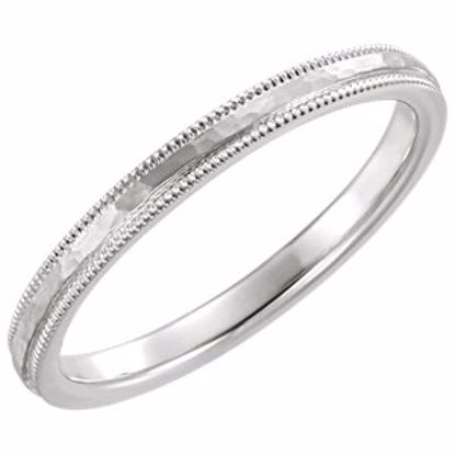 51533:107:P 14kt White Flat Milgrain Comfort Fit Satin & Hammer Finish 2mm Band Size 7 