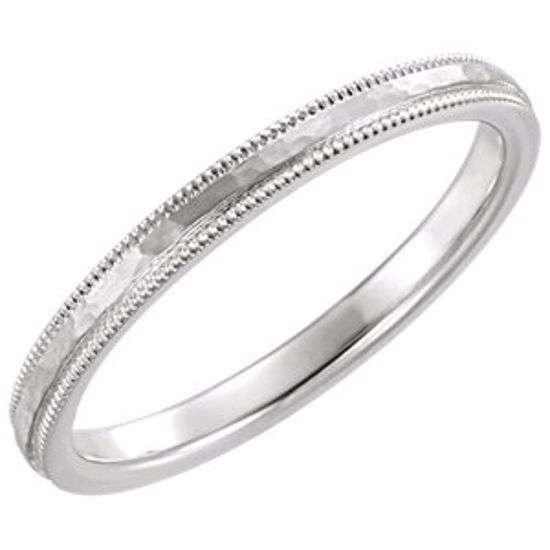 51533:111:P 14kt White Flat Milgrain Comfort Fit Satin & Hammer Finish 2mm Band Size 11 