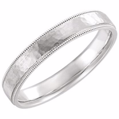 51533:307:P 14kt White Flat Milgrain Comfort Fit Satin & Hammer Finish 4mm Band Size 7 