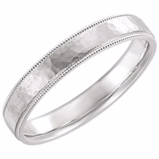 51533:311:P 14kt White Flat Milgrain Comfort Fit Satin & Hammer Finish 4mm Band Size 11 