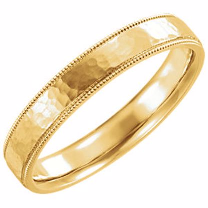 51533:411:P 14kt Yellow Flat Milgrain Comfort Fit Satin & Hammer Finish 4mm Band Size 11 